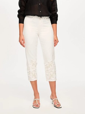 Faik Sönmez Paçası Nakış ve Boncuk Detaylı Straight Fit Jean Capri S26JCP006