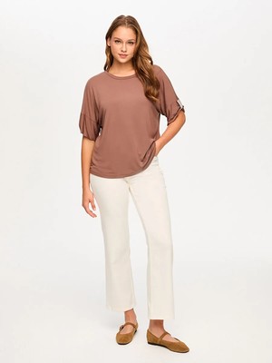 Faik Sönmez Kolu Zincir Şerit Detaylı Yuvarlak Yaka Modallı T-Shırt S26TSH076