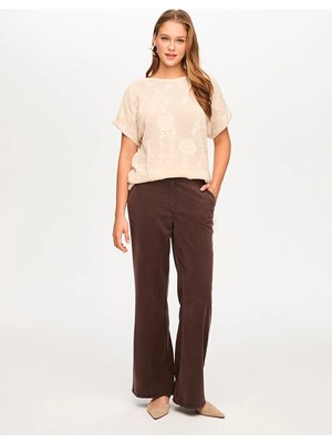 Faik Sönmez Çiçek Jakarlı Kısa Kol Triko Bluz S26TRB019