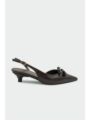 Laminta Epsy Fiyonk Detaylı Kadın Acı Kahve Topuklu Ayakkabı