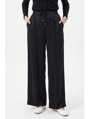 Sentez Ipek Cupra Beli Lastikli Pantolon 5588 Siyah