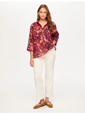 Faik Sönmez Tropik Desen 3/4 Kol Pamuk Vual Bluz S26BLZ049