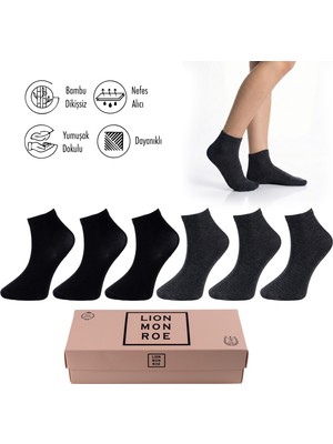 Lion Monroe Saf Bambu Kadın Yarım Konç Düz Siyah Çorap Dikişsiz Premium Kutulu 6'lı L5952AZNP Softaura