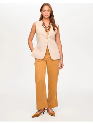 Faik Sönmez Arkası Çizgi Desenli Yanı Yırtmaçlı Dokuma Yelek S26YLK005