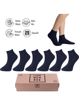 Lion Monroe Saf Bambu Kadın Yarım Konç Düz Siyah Çorap Dikişsiz Premium Kutulu 6'lı L5952AZNP Softaura