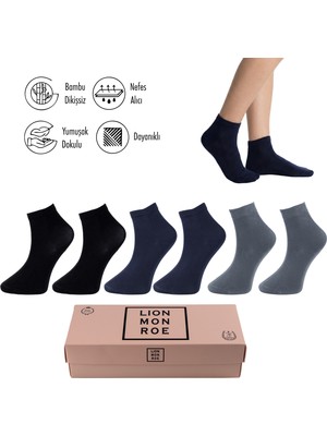Lion Monroe Saf Bambu Kadın Yarım Konç Düz Siyah Çorap Dikişsiz Premium Kutulu 6'lı L5952AZNP Softaura