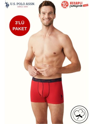 U.s. Polo Assn. Premium Erkek Pamuklu Rahat Terletmeyen Yazılı Logolu 3'lü Renkli Kutulu Boxer