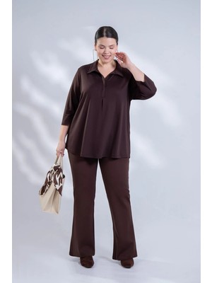 Roxxlen Büyük Beden Kadın Ispanyol Paça Pantolon