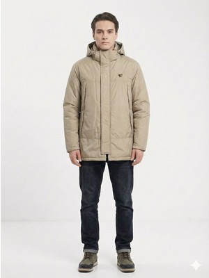Gamp Erkek Bej Kapüşonlu Içi Dolgulu Kışlık Parka