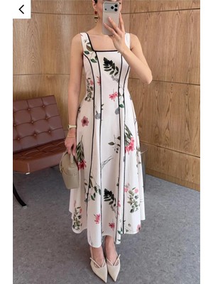 Ecenin Favorileri Çiçek Desenli Kalın Askılı Elbise