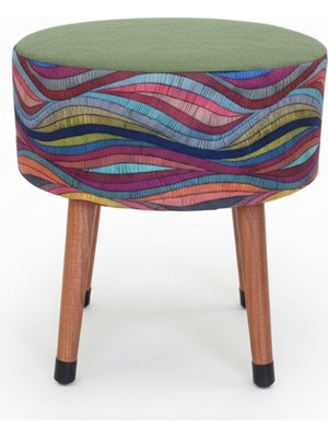 Ustaagac Bohem Gökkuşağı Dalga Desenli Puf | El Yapımı Şık Oturum Taburesi Yeşil