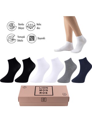 Lion Monroe Saf Bambu Kadın Yarım Konç Düz Siyah Çorap Dikişsiz Premium Kutulu 6'lı L5952AZNP Softaura