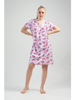Vienetta Kadın V Yaka Kısa Kol Gül Kurusu Gecelik C4T5N1161