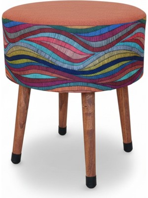 Ustaagac Bohem Gökkuşağı Dalga Desenli Puf | El Yapımı Şık Oturum Taburesi Kiremit