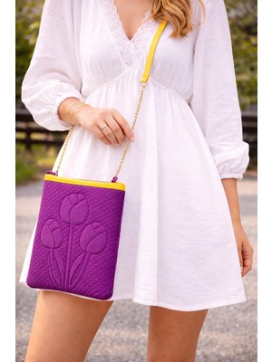 Ky Atelier Lila Kumaş Askılı Kapitone Portföy Çanta- El Yapımı Clutch- Abiye & Günlük Kullanım- Şık Kadın Çanta