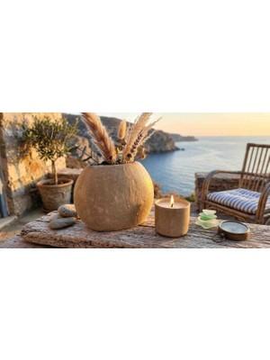 Cogo Seramik El Yapımı Antik Dokulu Seramik Vazo ve Mumluk Seti - Scandi-Boho Tarzıcogo