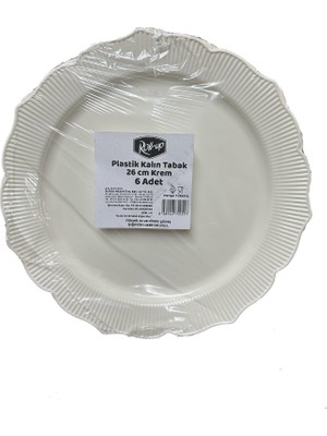 Omeyva Mika Plastik Parti Davet Sunum Servis Sert Mika Tabak - 26 Cm. - Krem - 6 Adetlik Paket