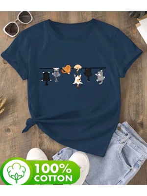 Punix Kids Özel Seri Çılgın Akrobat Kedicikler Baskılı %100 Pamuk Ultra Rahat Kız Çocuk T-Shirt