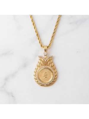 Ferizz Altın Kaplama Çeyrek Altınlı Kolye - Arpa Model 45 cm BND-161