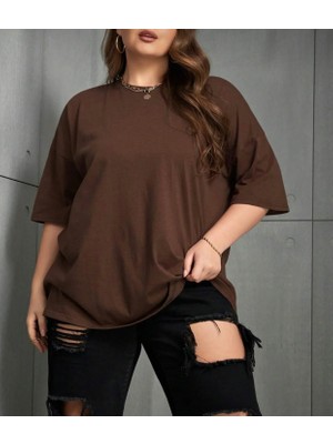 Punix Büyük Beden Özel Seri Baskısız Düz Renk %100 Pamuk Salaş Battal Kadın T-Shirt