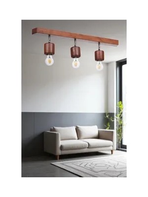 Vivense Pamela Üçlü Sıralı Ceviz Plafonyer Avize