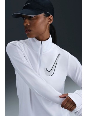 Nike Dri-Fit Swoosh Hz Mid Kadın Beyaz Çeyrek Fermuar Antrenman Üstü