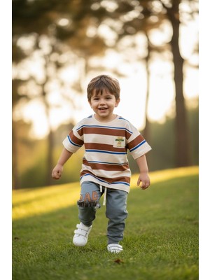 Butik Erkek Çocuk Pamuklu Çizgili Lastik Paça 2'li Takım