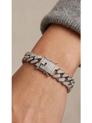 Wind Silver Taşlı Kalın Bileklik 925