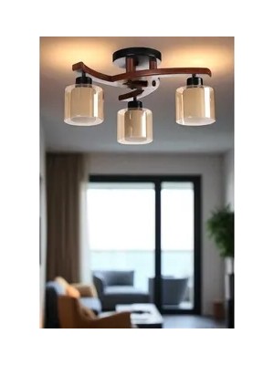 Vivense Weston Üçlü Ceviz Çift Camlı Plofonyer Avize