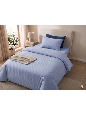 Hartex Çizgili Saten Düğmeli Tek Kişilik Çarşaflı Nevresim Takımı