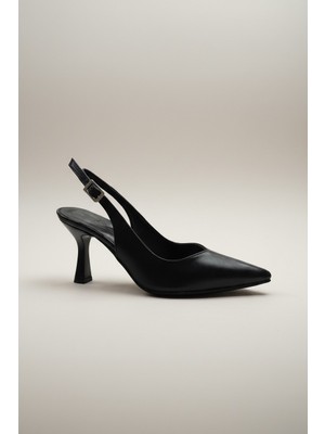 Modayak Arıcı Siyah Ince Topuk Sivri Burun Bilekten Bantlı Kadın Ayakkabı