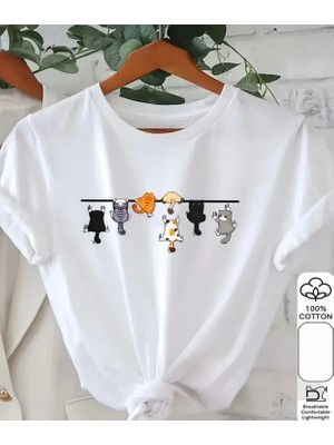 Punix Kids Özel Seri Çılgın Akrobat Kedicikler Baskılı %100 Pamuk Ultra Rahat Kız Çocuk T-Shirt