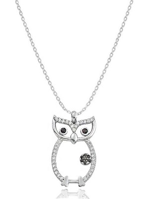 Brezza Lusso Jewelry 925 Ayar Gümüş Bilge Baykuş Gümüş Gümüş Kolye
