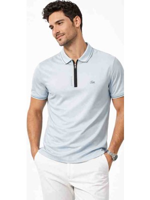 Lacoste Fermuar Yaka Regular Fit Kısa Kol Gök Mavi