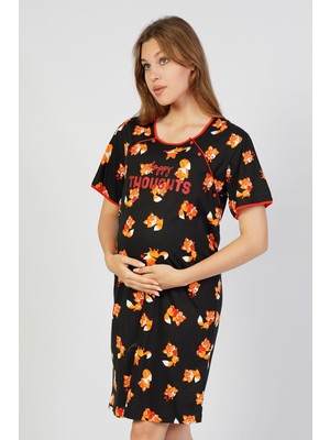 Vienetta Kadın Kısa Kol Hamile Lohusa Siyah Tunik C5T1N1501