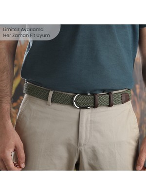 Boyd Örgü Erkek Kemeri, Uniseks Kullanıma Uygun Kemer, Hakiki Deri Aksesuarlı Elastik Erkek Kemer, 3.5 cm Genişlik