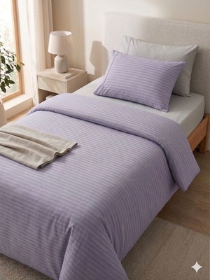 Hartex Çizgili Saten Düğmeli Tek Kişilik Çarşaflı Nevresim Takımı