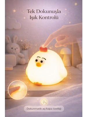 FaroxTech Çocuklar Için Dokunmatik Şarjlı Tavuk Gece Lambası - Yumuşak Dekoratif Lamba