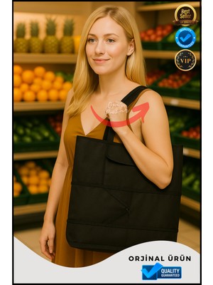 PremiumPort Katlanabilir Geniş Hacimli Alışveriş Çantası, Ayarlanabilir Askı ve Iç Cüzdan