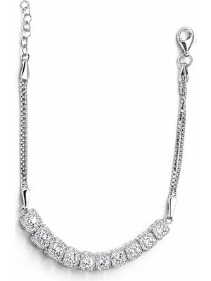 Angelviva 925 Ayar Gümüş Kare Halo Baget Zirkon Taşlı Kadın Bileklik 19.5 cm - Anneler Günü, Sevgililer Günü, Doğum Günü Hediyesi