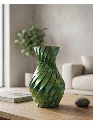 Zenvia 3D Spiral Yeşil Vazo Modern Tasarım Dekoratif Ev Aksesuarı