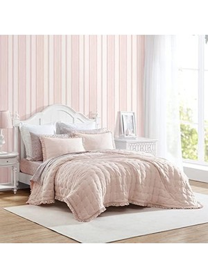 Uray Home - Kraliçe Yorgan Seti, Çift Taraflı Yatak Seti, Yastık (Ler) Dahil, Tüm Sezon Çiftlik Evi Ev Dekoru (Hailee Pembe, Tam/kraliçe)