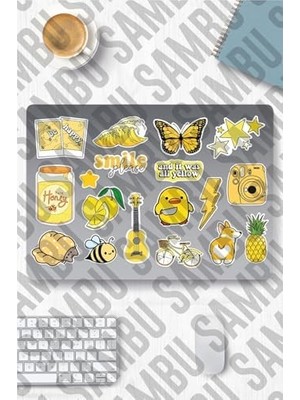 Uray Home Yellow Aesthetic Temalı Etiket Seti 1 - Sarı - Laptop Notebook Telefon