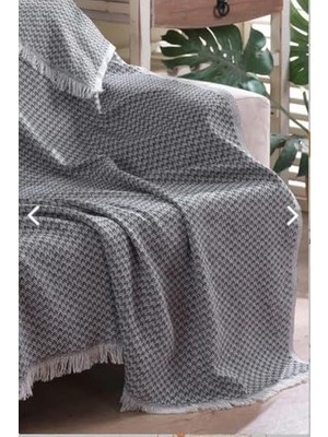Uray Home Koltuk Örtüsü Natural Pamuklu Koltuk Şalı Çekyat Örtüsü 170X210 (Lacivert-Krem)