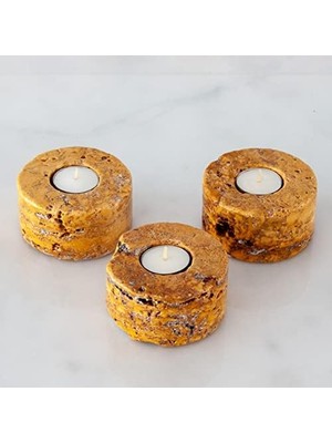Uray Home Doğal Traverten Mermer Şamdan Mumluk 3lü Set