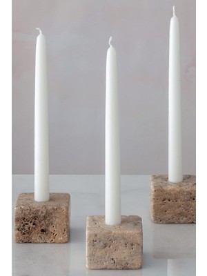 Uray Home Doğal Traverten Mermer Şamdan Mumluk 4lü Set Silver