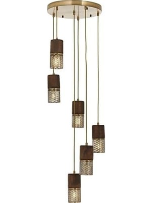 Uray Home AV-60265-6ET Eskitme Kaplama Modern Avize E27 Metal Ahşap 40CM