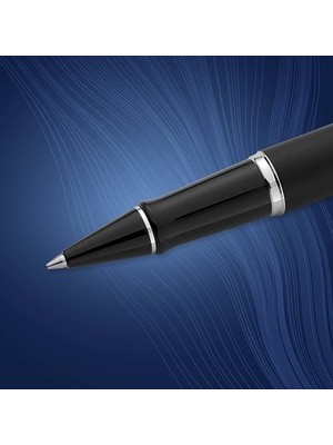 Emdeco Waterman Expert Mat Siyah Krom Tasarımlı Roller Kalem, Ince Uç, Siyah Mürekkep