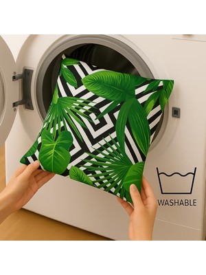 Uray Home Dijital Baskı Yaprak Desenli Dekoratif Yastık Kılıfı 45X45 cm – Fermuarlı, Yıkanabilir, Modern Yeşil Tasarım, 4’lü Set – Iç Yastık Dahil Değildir