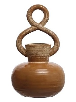 Uray Home 8.5 Inç Taş Bükülmüş Sap ve Reaktif Sır, Kahverengi Vazo